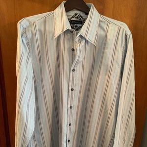 7 Diamonds Dress Shirt Mens XXL Blue Striped Collared Long Sleeve Cotton